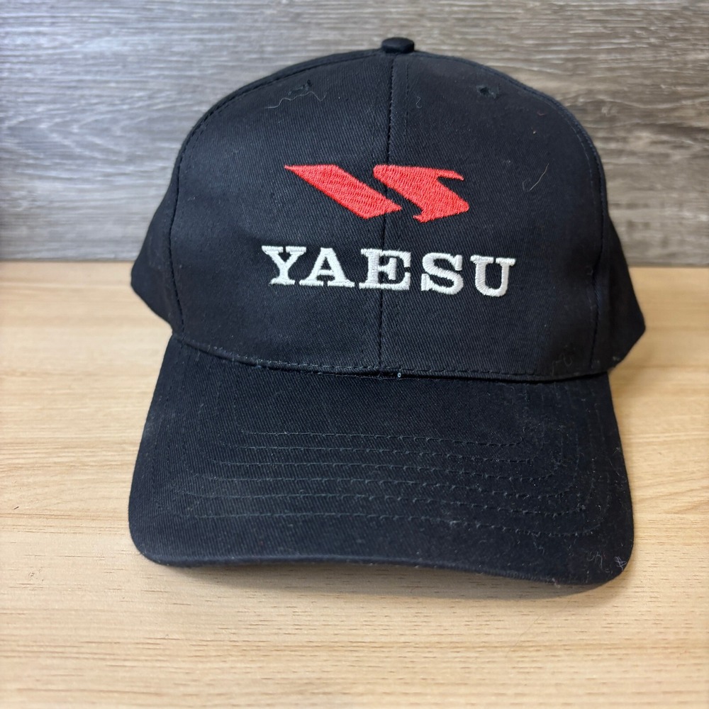 Vintage Yaesu Hat Cap Strap Back Black Trucker Logo Adjustable